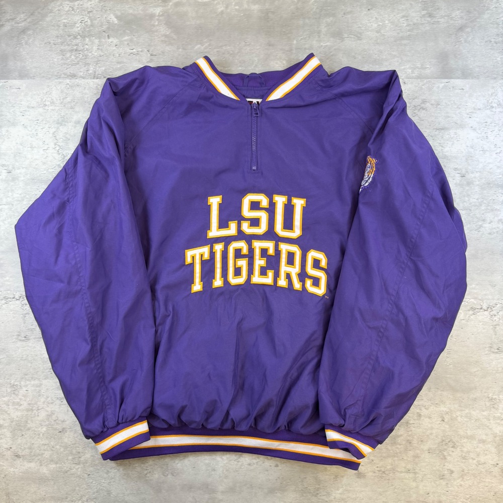 Vintage Team Edition LSU Tigers Quarter Zip Windbreaker Purple Mens Large